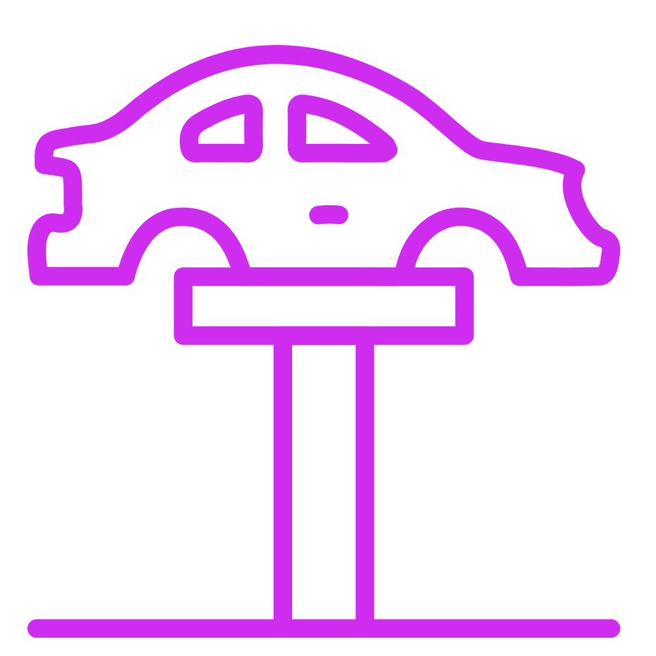 This is an icon of a Purple car on a hoist on the Enhanced Offroad website