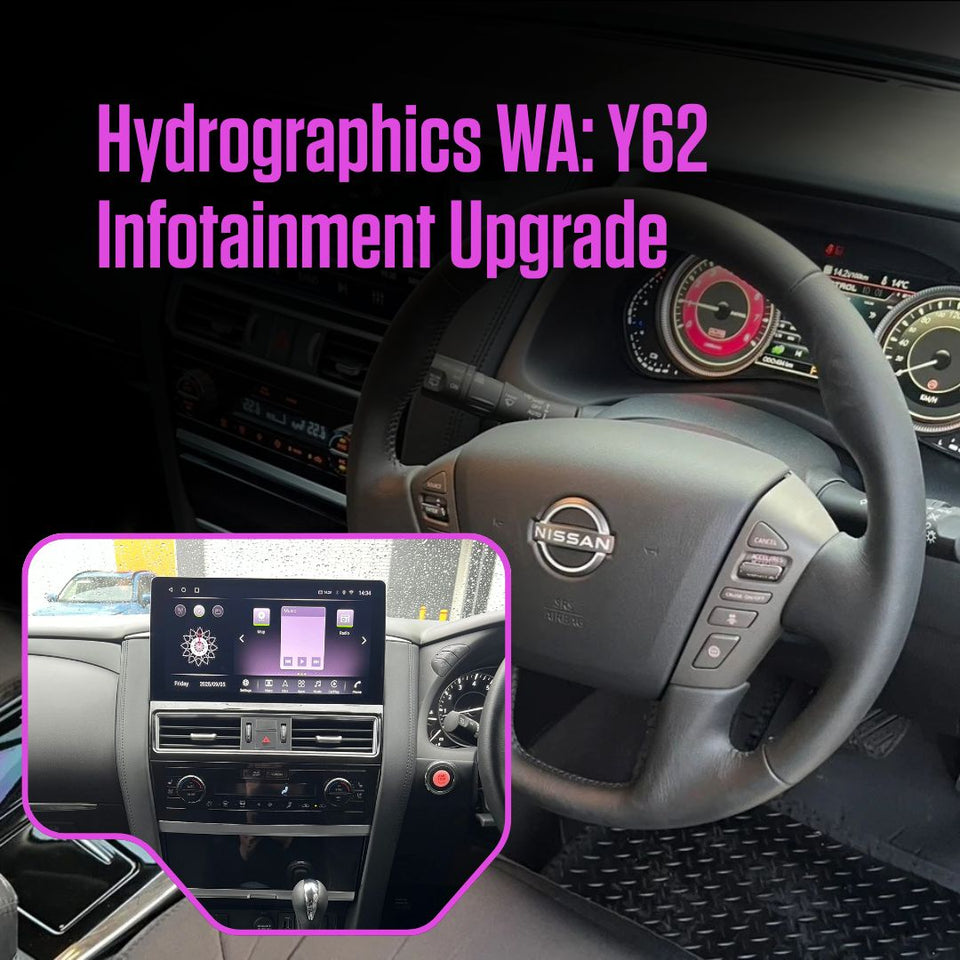 Hydrographics WA Nissan Patrol Y62 head unit upgrade to Apple Carplay and Android, by Enhanced Offroad Solutions Sunshine Coast Baringa Brisbane Queensland
