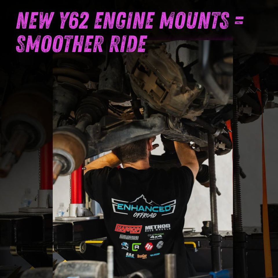 This is an image of new engine mounts getting installed on a Nissan Patrol Y62. McCormacks 4WD, Nissan Australia